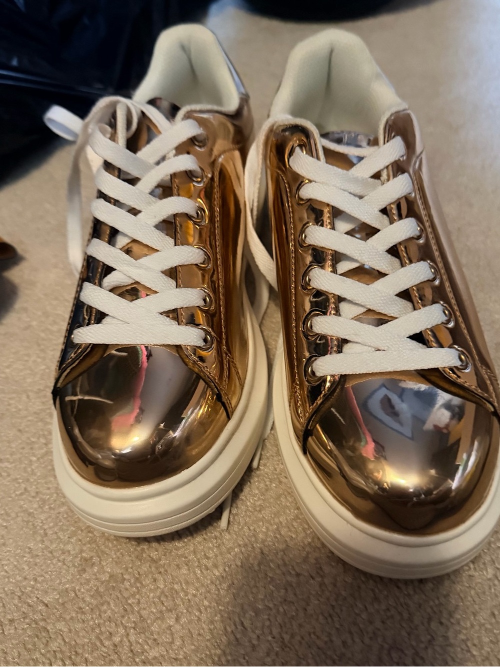 Just Fab Metallic Rose Gold Platform Sneakers Brand New